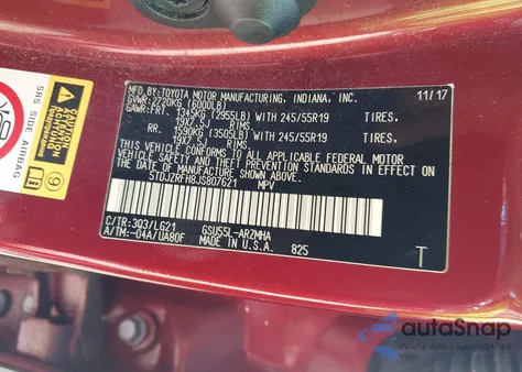 2018 Toyota Highlander Se/Xle z USA, uszkodzony, nr VIN 5TDJZRFH8JS807621